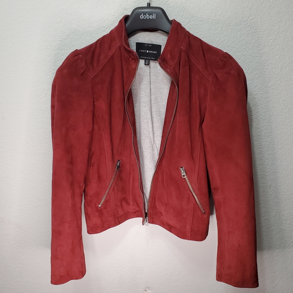 Red Suede Puff Sleeve Jacket - Lucky Brand
